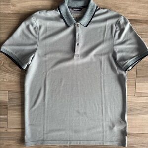 Ted Baker Light Gray Polo Shirt with Patterned Collar